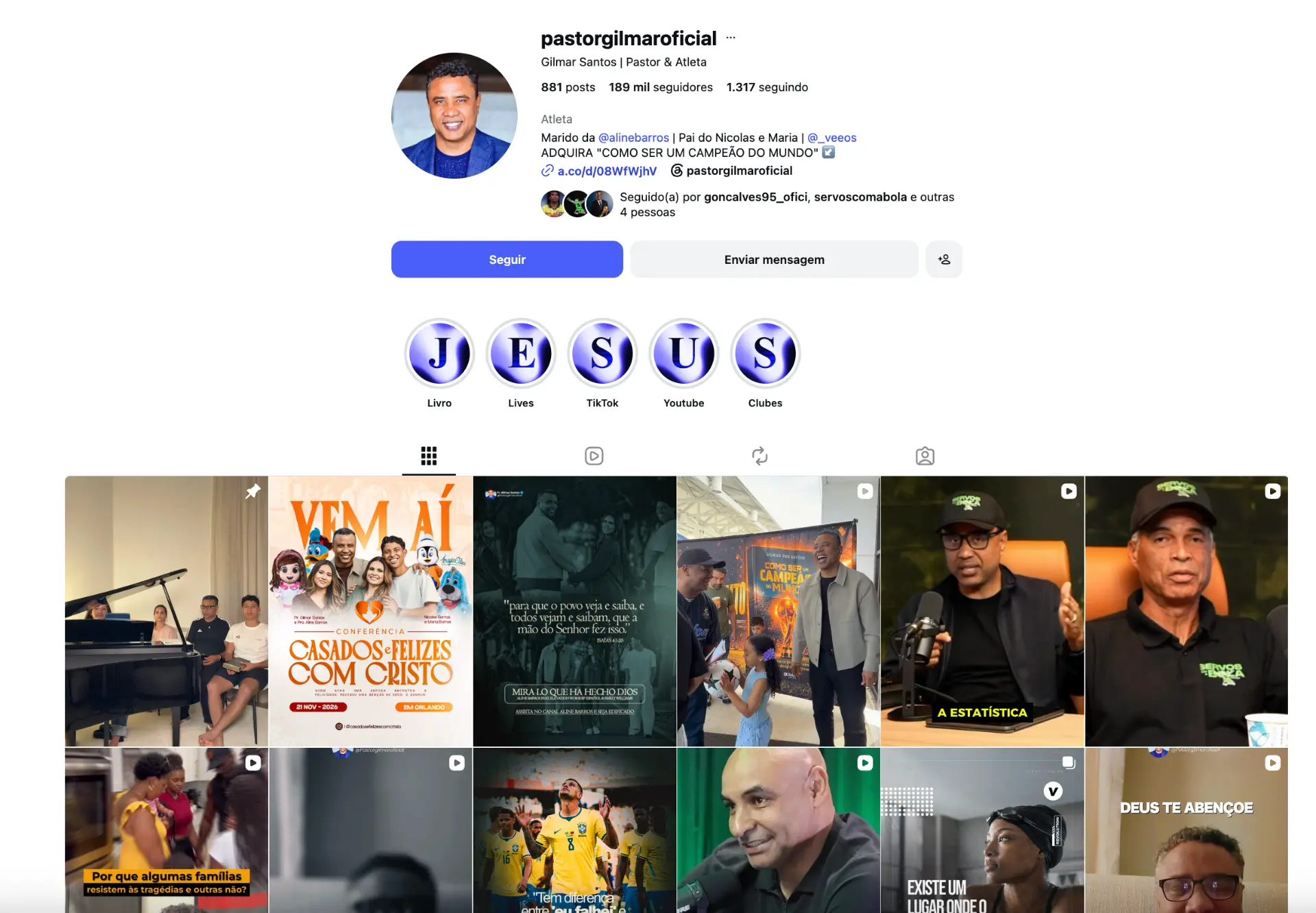 Perfil do pastor Gilmar no Instagram