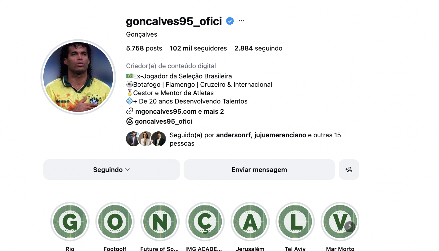 Perfil de Gonçalves no Instagram