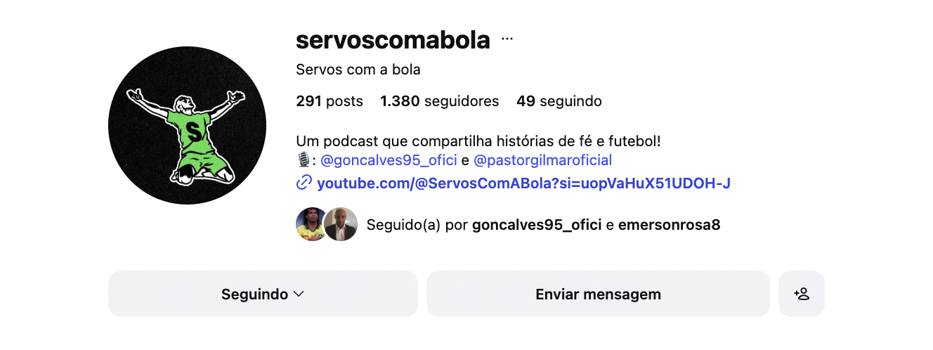 Perfil do Servos com a Bola no Instagram